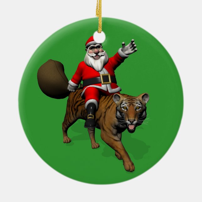 Adorno De Cerámica Santa Claus montando un tigre (Atrás)