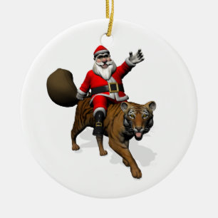 Adorno De Cerámica Santa Claus montando un tigre