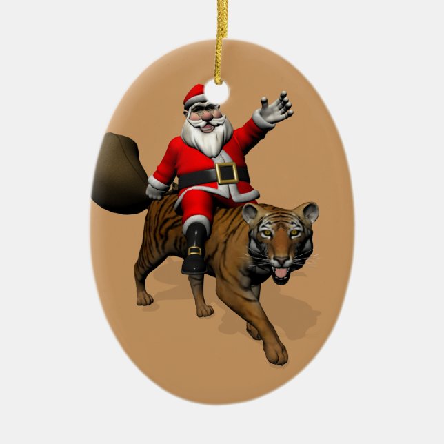 Adorno De Cerámica Santa Claus montando un tigre (Frente)