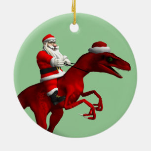 Adorno De Cerámica Santa Claus On Dino
