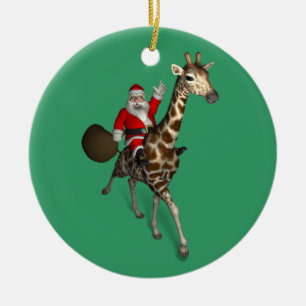 Adorno De Cerámica Santa Claus On Giraffe
