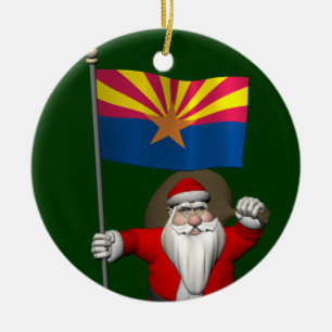 Adorno De Cerámica Santa Claus Patriótico Con Bandera De Arizona