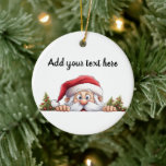 Adorno De Cerámica Santa Claus Peeking Christmas Tree<br><div class="desc">Santa Claus aspira para asegurarse de que estás dormido. Personaliza este ornamento con tu propio mensaje.</div>