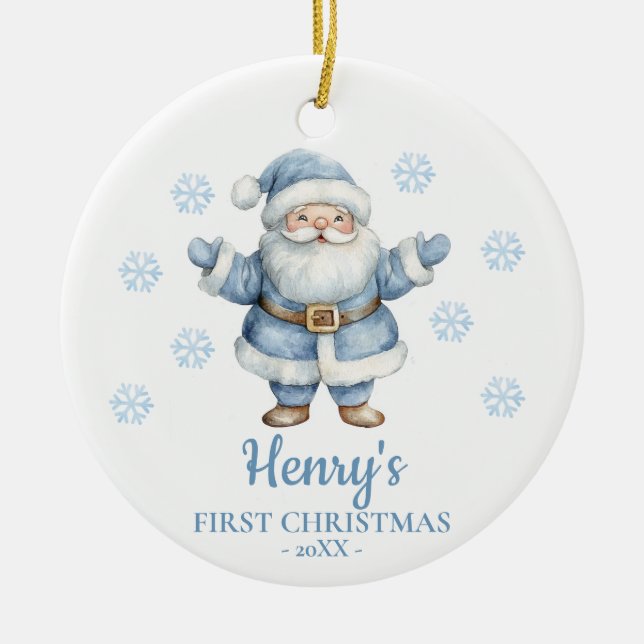 Adorno De Cerámica Santa Claus Personalized Baby's First Christmas (Frente)