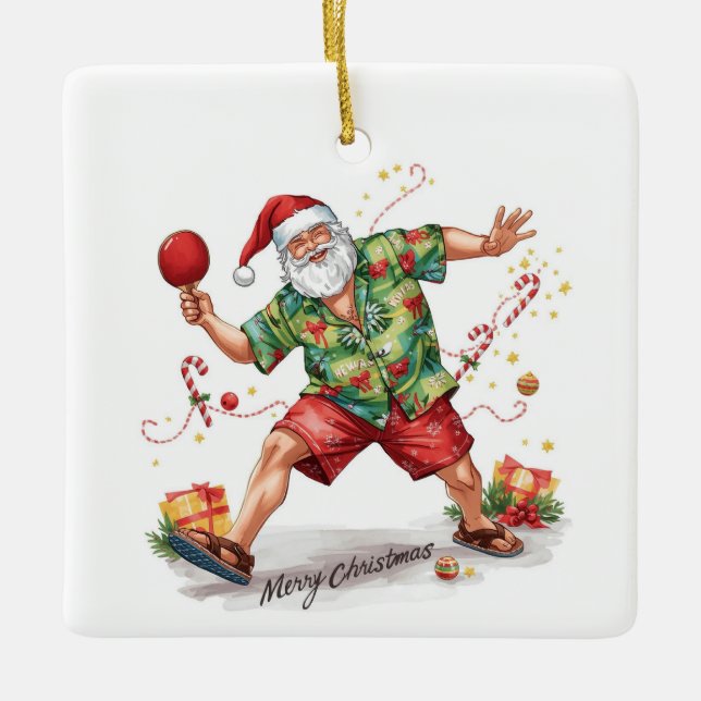 Adorno De Cerámica Santa Claus playing ping pong in a Hawaiian shirt (Anverso)