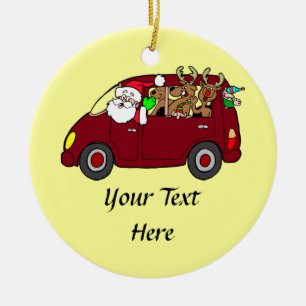 Adorno De Cerámica Santa Claus, Renos Y Elfos En Van