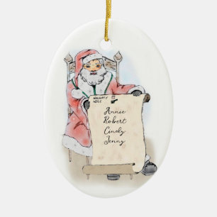 Adorno De Cerámica Santa Claus Scroll Naughty Nice List Personalizada