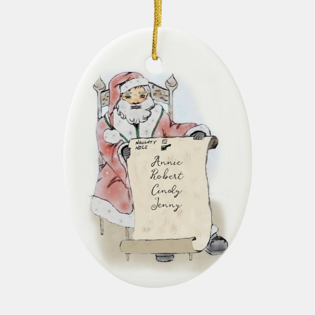 Adorno De Cerámica Santa Claus Scroll Naughty Nice List Personalizada (Frente)