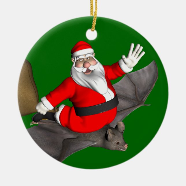 Adorno De Cerámica Santa Claus Sobre El Bate Volador (Frente)