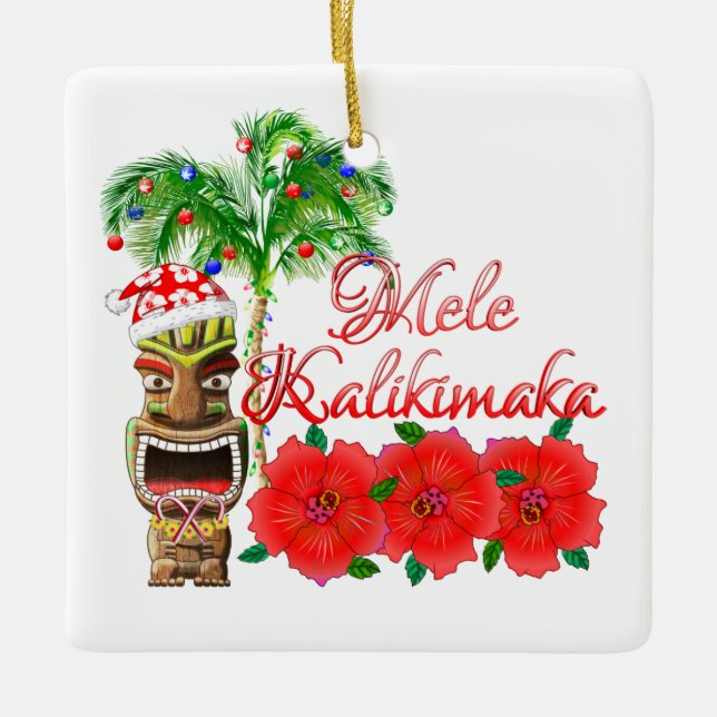 Adorno De Cerámica Santa Claus Tiki Mele Kalikimaka