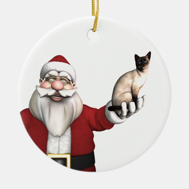 Adorno De Cerámica Santa Claus trae gatos siameses (Frente)