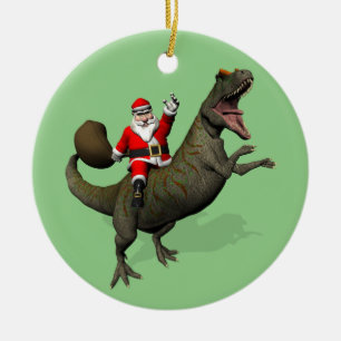 Adorno De Cerámica Santa Claus Viajando En Allosauro