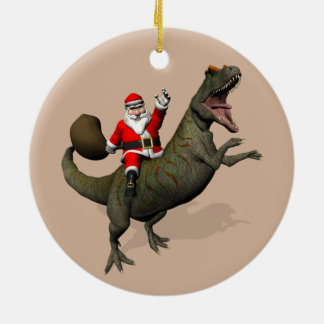 Adorno De Cerámica Santa Claus Viajando En Allosauro