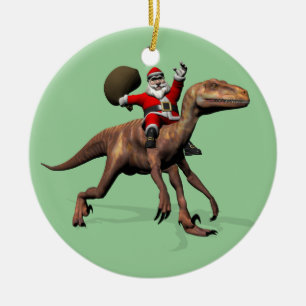 Adorno De Cerámica Santa Claus Viajando En Deinonychus