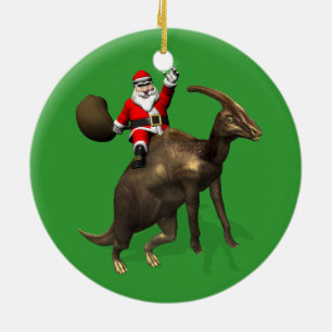 Adorno De Cerámica Santa Claus Viajando En Parasaurolophus