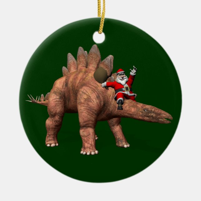 Adorno De Cerámica Santa Claus Viajando En Stegosaurus (Frente)