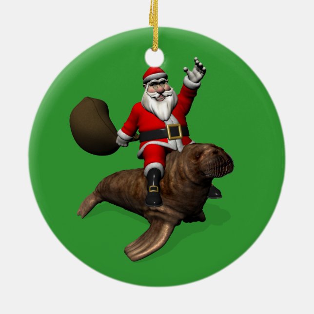 Adorno De Cerámica Santa Claus Viajando En Walrus (Atrás)