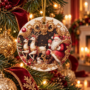 Adorno De Cerámica Santa Claus Victoriano Vintage y Reno Rococó