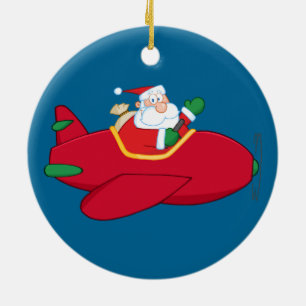 Adorno De Cerámica Santa Claus-Volando-A-Avión-Y-Onda