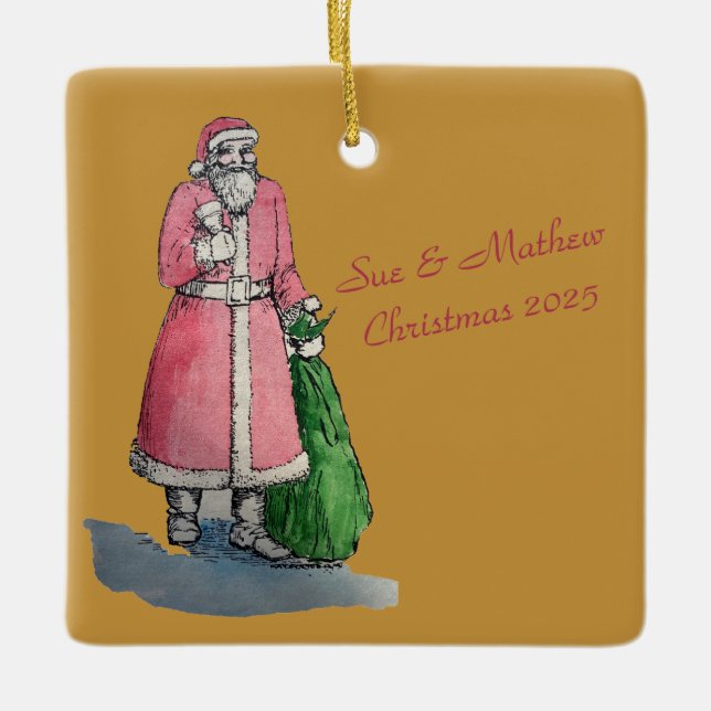 Adorno De Cerámica Santa Claus with a Sack of Gifts (Anverso)