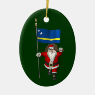 Adorno De Cerámica Santa Claus With Ensign Of Curaçao