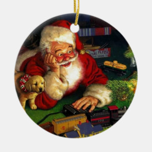 Adorno De Cerámica Santa Claus With Puppy