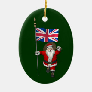 Adorno De Cerámica Santa Claus With Union Flag Of The UK