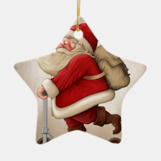 Adorno De Cerámica Santa Claus y la motocicleta Push