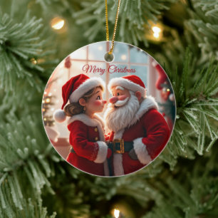 Adorno De Cerámica Santa Claus y la Sra. Claus celebran la Navidad, d