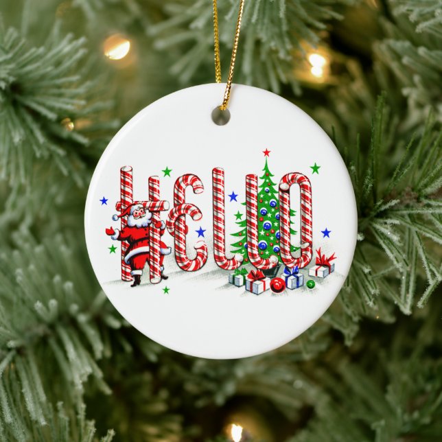 Adorno De Cerámica Santa Clause Candy Canes Hola Navidades Arte (Árbol)