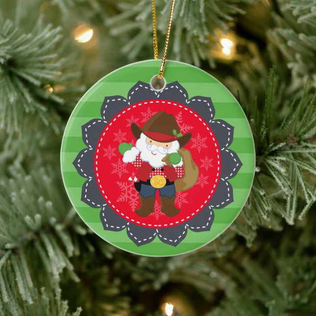 Adorno De Cerámica Santa Cláusula Cute de Vaquero Personalizada Occid (Árbol)