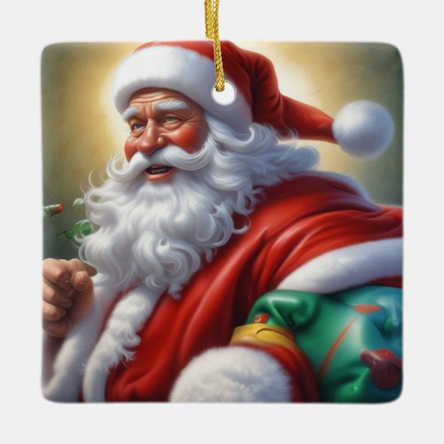 Adorno De Cerámica Santa Cláusula Feliz Navidad Feliz Año Nuevo (Anverso)