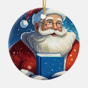 Adorno De Cerámica Santa con Gran Libro de Navidad