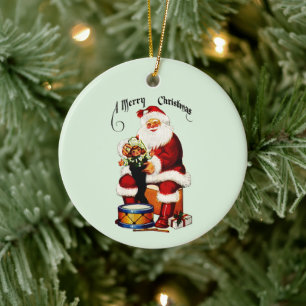 Adorno De Cerámica Santa con juguetes Feliz Navidad