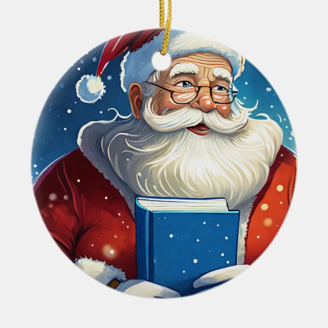 Adorno De Cerámica Santa con los grandes Navidades de libros (Frente)