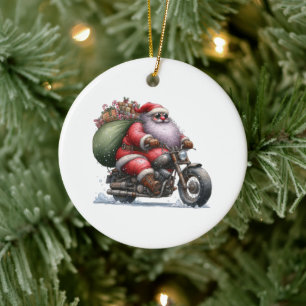 Adorno De Cerámica Santa Cool en una Motocicleta Personalizada