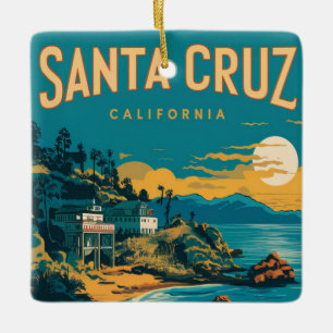 Adorno De Cerámica Santa Cruz California Acuarela Viaje