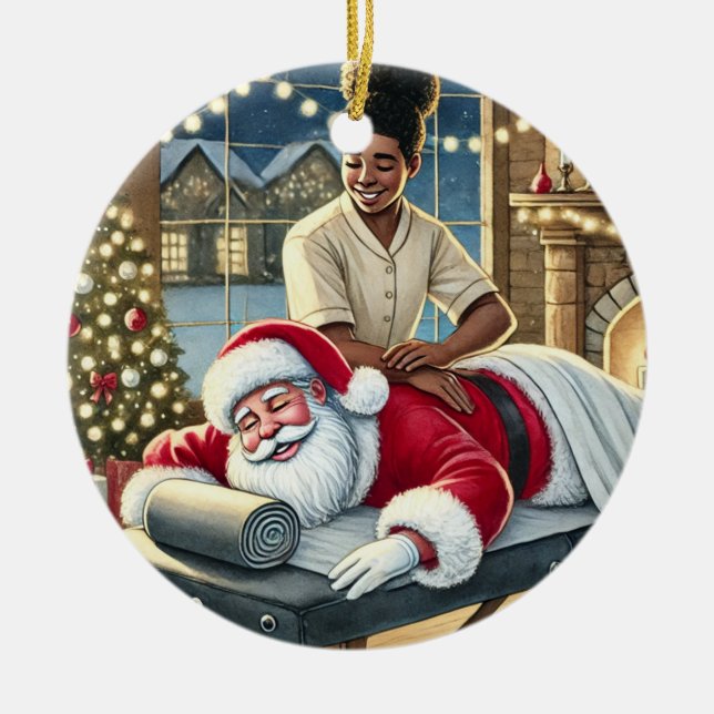 Adorno De Cerámica Santa Cuta personalizada recibiendo un masaje (Frente)