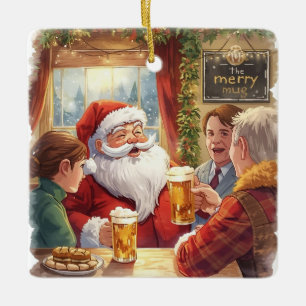 Adorno De Cerámica Santa de la fiesta de Navidad británica en el pub