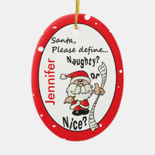 Adorno De Cerámica Santa Define Naughty o Nice