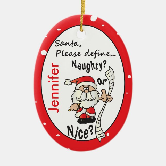 Adorno De Cerámica Santa Define Naughty o Nice (Frente)