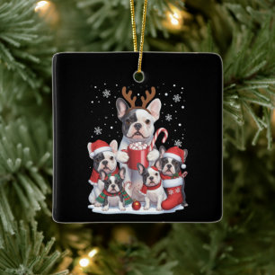 Adorno De Cerámica Santa divertido perros bulldog francés Navidad Xma