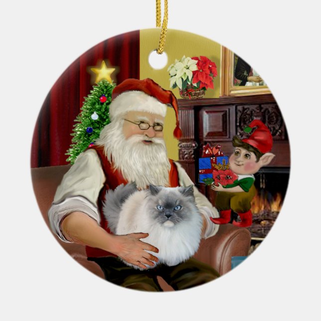 Adorno De Cerámica Santa en casa - gato himalayo (#5 - crema azul) (Frente)