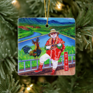 Adorno De Cerámica Santa en el paraíso Mele Kalikimaka Gallo Kauai