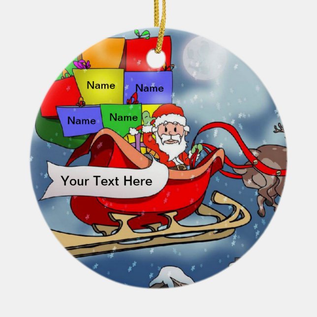 Adorno De Cerámica Santa en Sleigh (Frente)