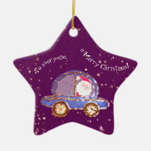 Adorno De Cerámica Santa en su coche en Navidad