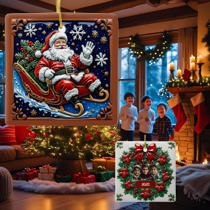 Adorno De Cerámica Santa en su trineo personalizable
