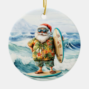 Adorno De Cerámica Santa en una tabla de surf sobre fondo marino