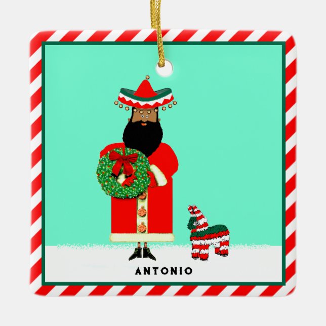 Adorno De Cerámica Santa Feliz Navidad (Anverso)