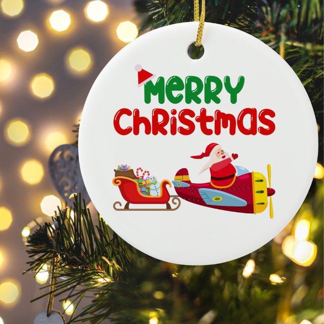 Adorno De Cerámica Santa Flying en avión y Sleigh, Navidades (Subido por el creador)